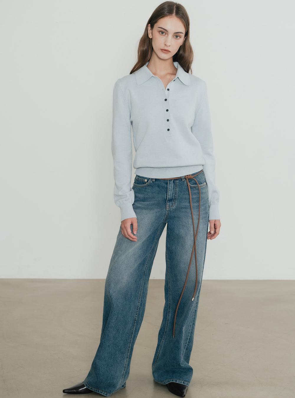 (W) 신앤리 에센셜 워시드 데님 팬츠 미디엄 블루