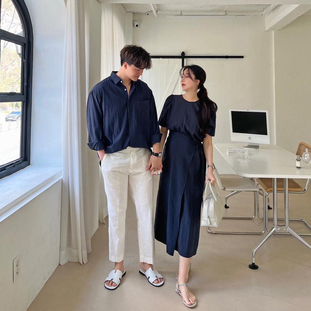 보브 랩 원피스 n 히든 나일론 셔츠 커플시밀러룩 (navy)