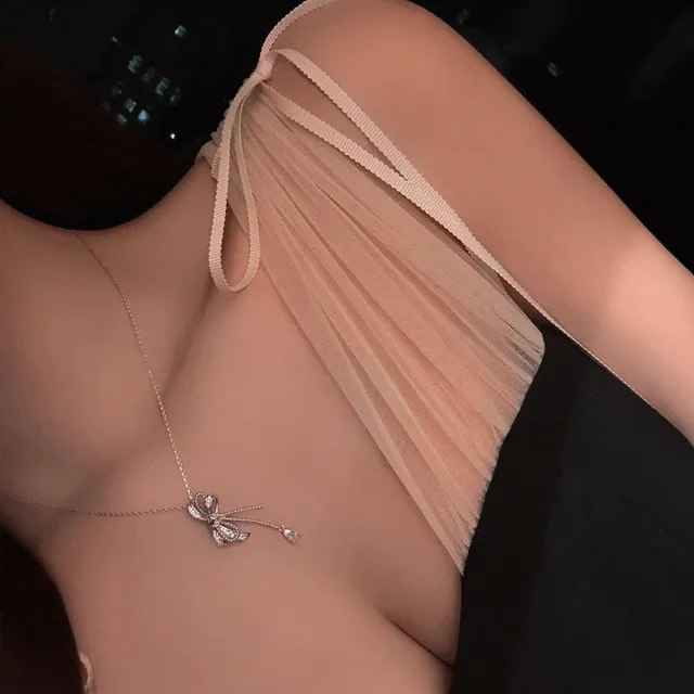 [프리미엄/자체제작]다이아 파베 리본 드롭 목걸이 귀걸이 세트