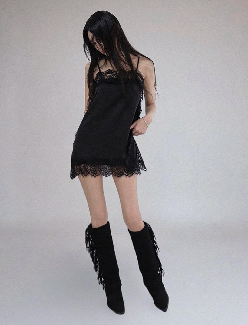 COLD SATIN LACE LAYERED MINI DRESS 콜드 새틴 레이스 레이어드 미니원피스
