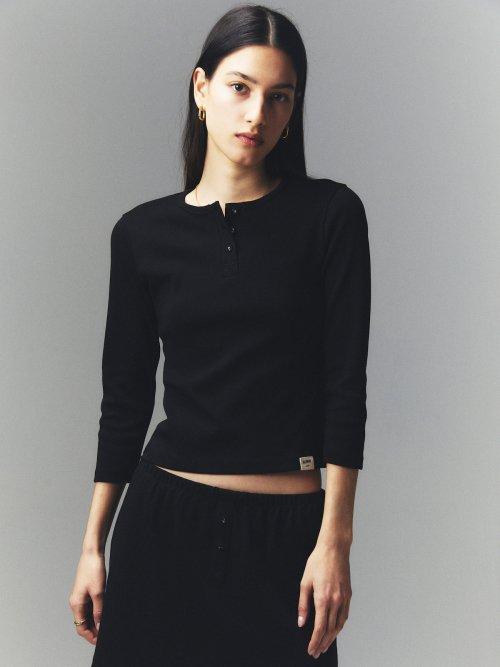 글로니(GLOWNY)  3/4 BUTTON FLY TEE (BLACK) - 사이즈 & 후기 | 무신사