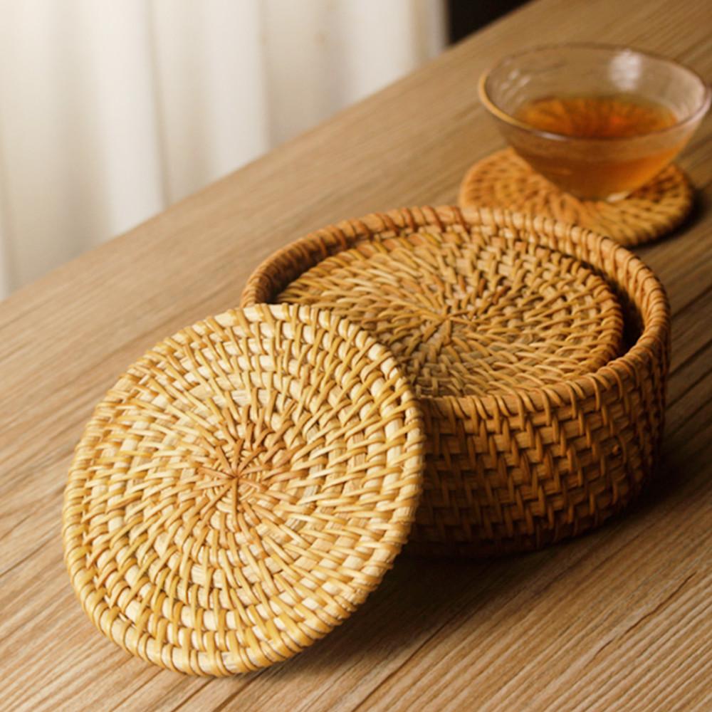 코드86 라탄 원형 코스터 컵받침 티코스터 8cm