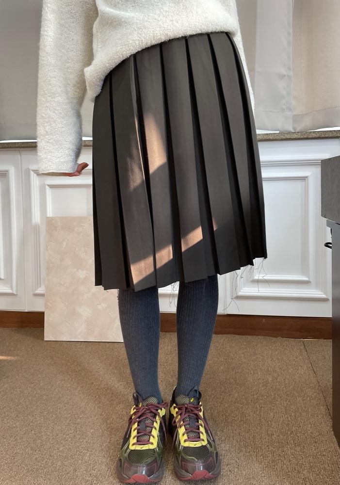 플리츠 미디 미드 주름 스커트