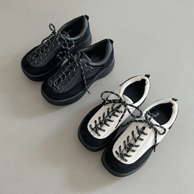 배색 키높이 플랫폼 통굽 스니커즈 5cm