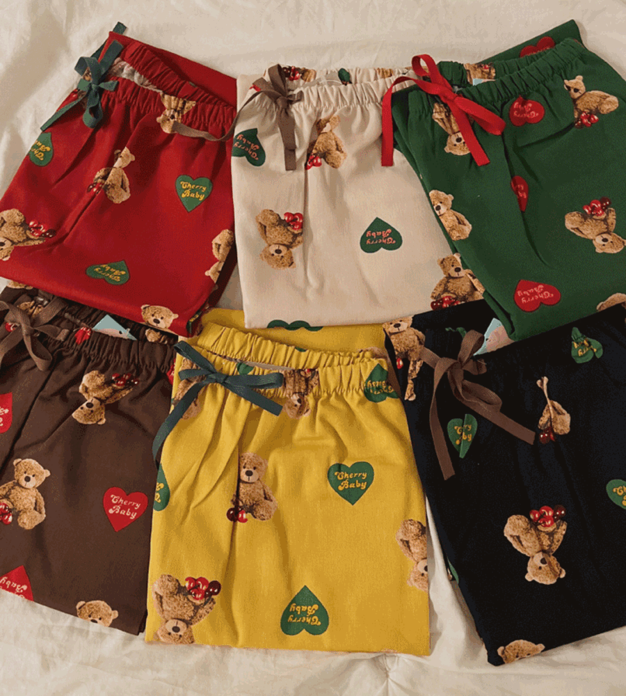 [1000장 돌파][당일-1일 출고] 곰돌이 하트 파자마바지 겨울 홈웨어 커플 잠옷