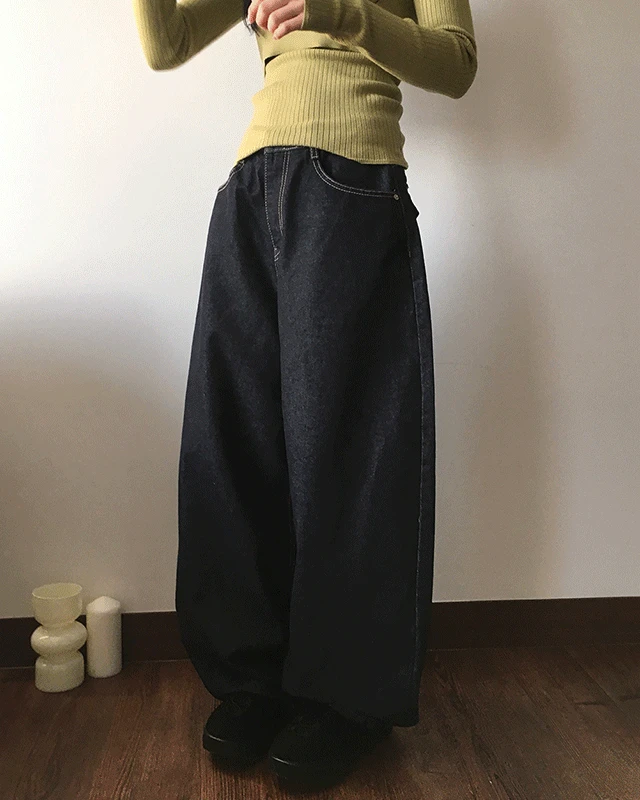 논페이드 벌룬 메가 와이드 롱 데님팬츠 (denim)