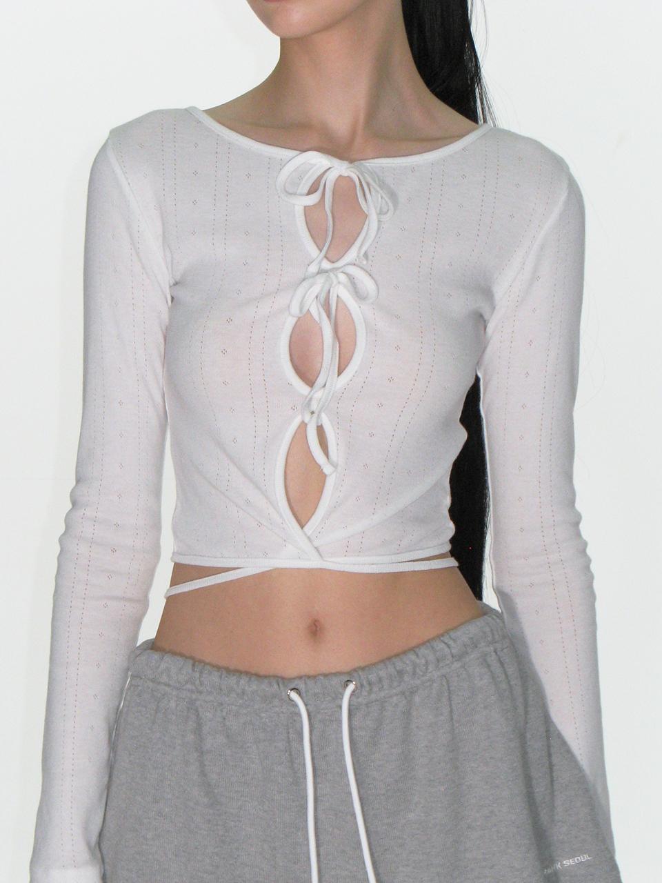 EYELET STRING CROP TOP_WHITE