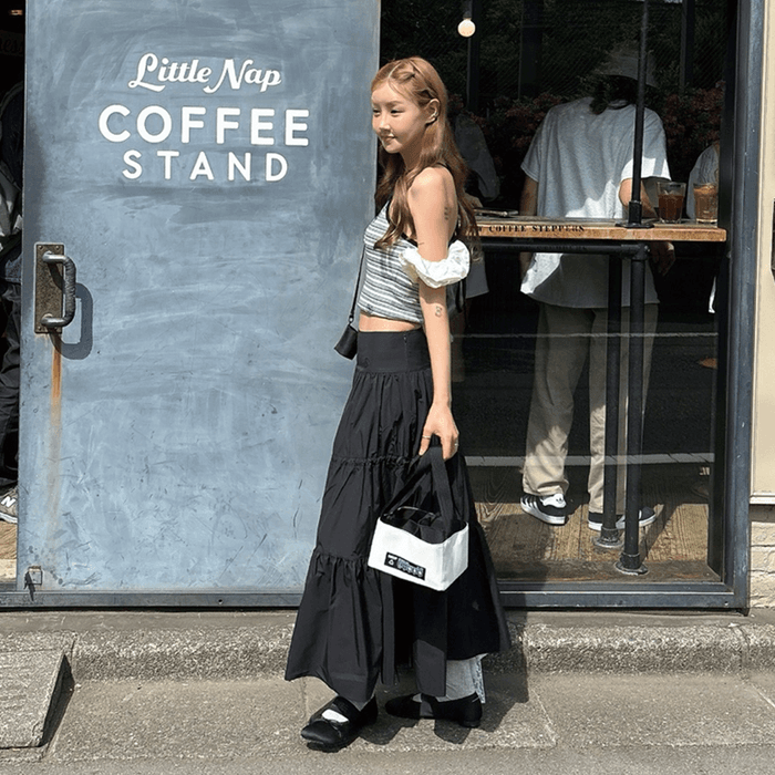 Shirring Full Skirt Black