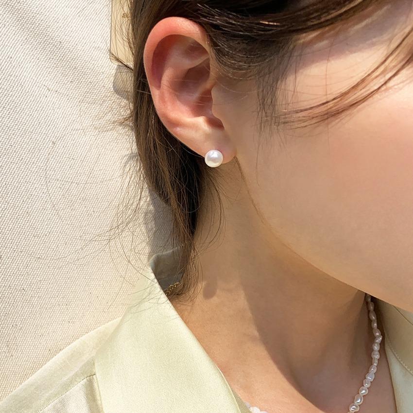 [당일/4size] 실버925 심플 데일리 납작 천연 담수진주 귀걸이/귀찌