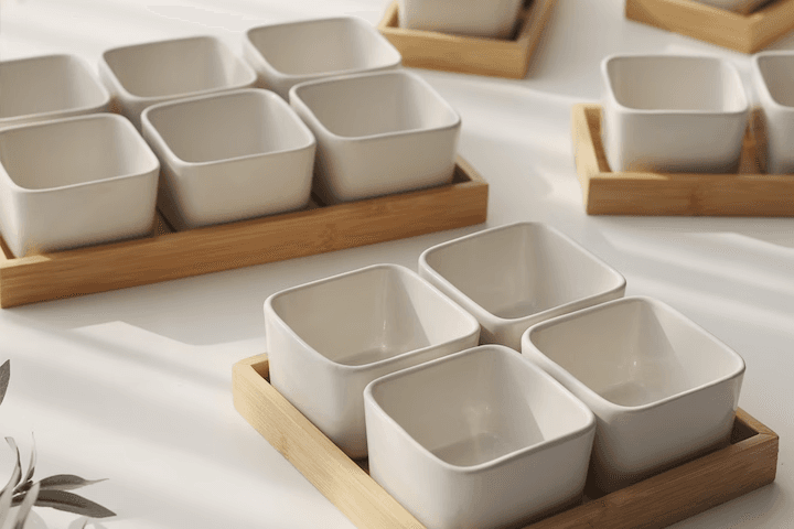 나눔접시 세트 (정사각4+우드트레이) 2colors