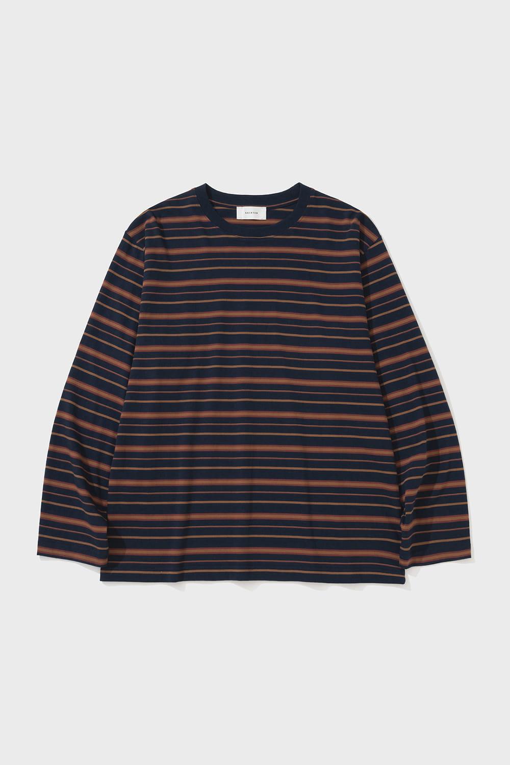 FINE STRIPE LS T-SHIRT (NAVY BROWN)
