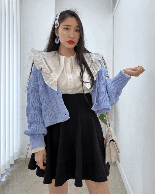 빅사이즈 봄날 플레어 A라인 하이웨스트 미니스커트