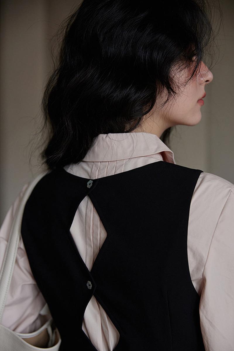 핑크 플리츠 레이어드 와이셔츠