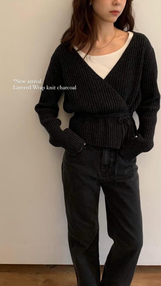 베 당일 / haus 하우스 레이어드 랩 니트 캐시미어 울 브이넥 골지 nt (2col)