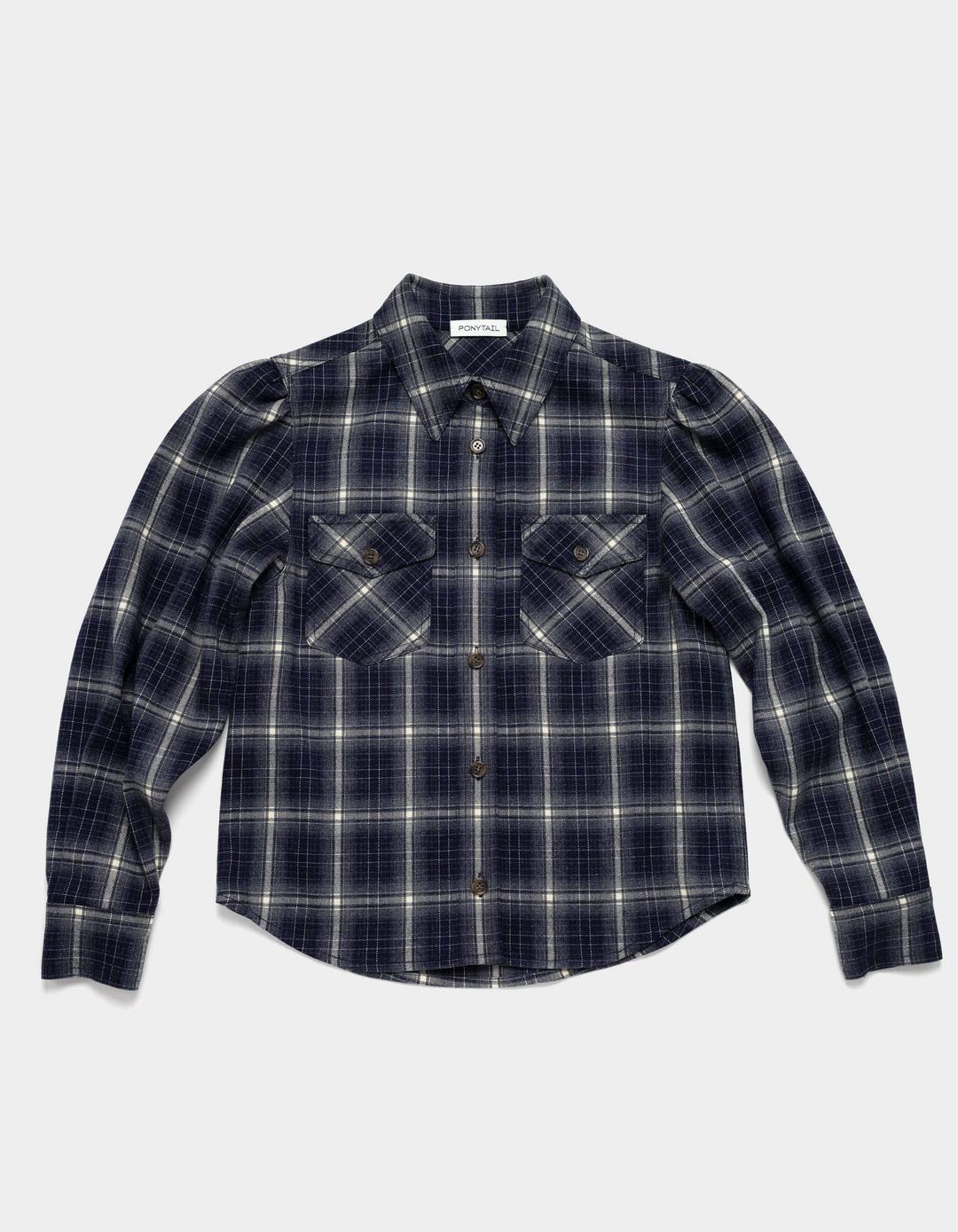 Soft Brushed Puff Check Shirt (Navy)