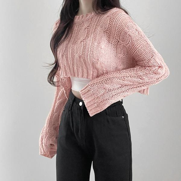 에이 꽈배기 크롭니트-4color