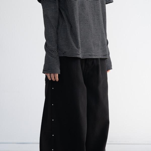 Stud-Curved Cotton Pants (Black/3size)