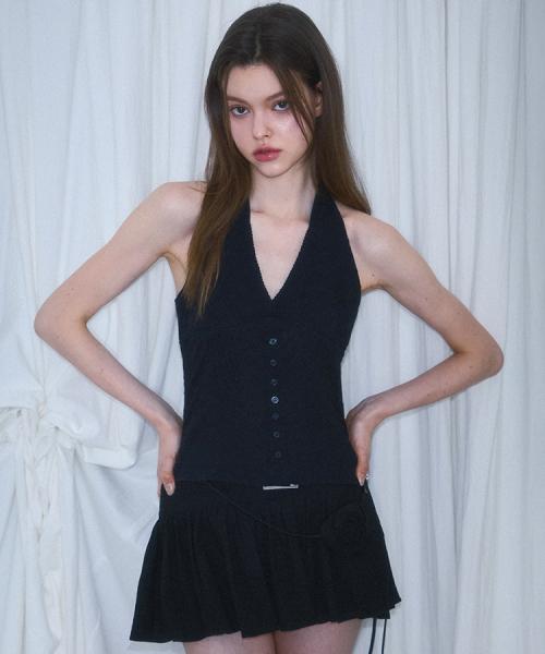 Flower Halter Blouse [Black]