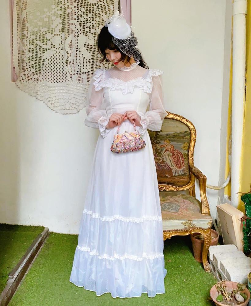 [중고] White wedding dress 70's Vintage dress