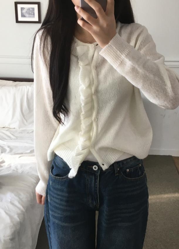 오브그린 [봄신상/데이트룩] 러플 사이드 프릴 가디건 (5color)