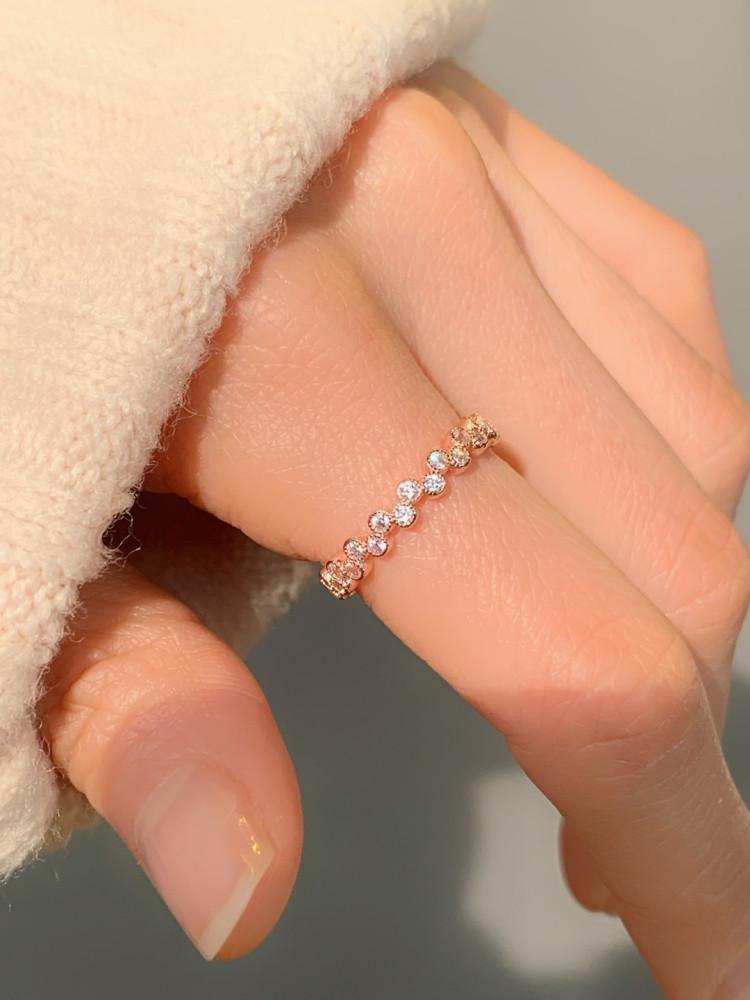 92.5silver 브론데 큐빅 밴드 도트 반지 로즈골드