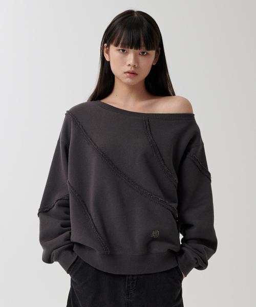 CUT OFF ONE SHOULDER SWEATSHIRT CHARCOAL(MG2FSFM452A)