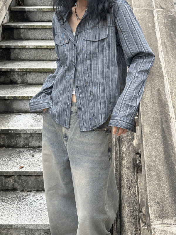 Vintage Weston shirt / 빈티지 웨스턴 셔츠 긴팔셔츠 가을셔츠 스트라이프셔츠