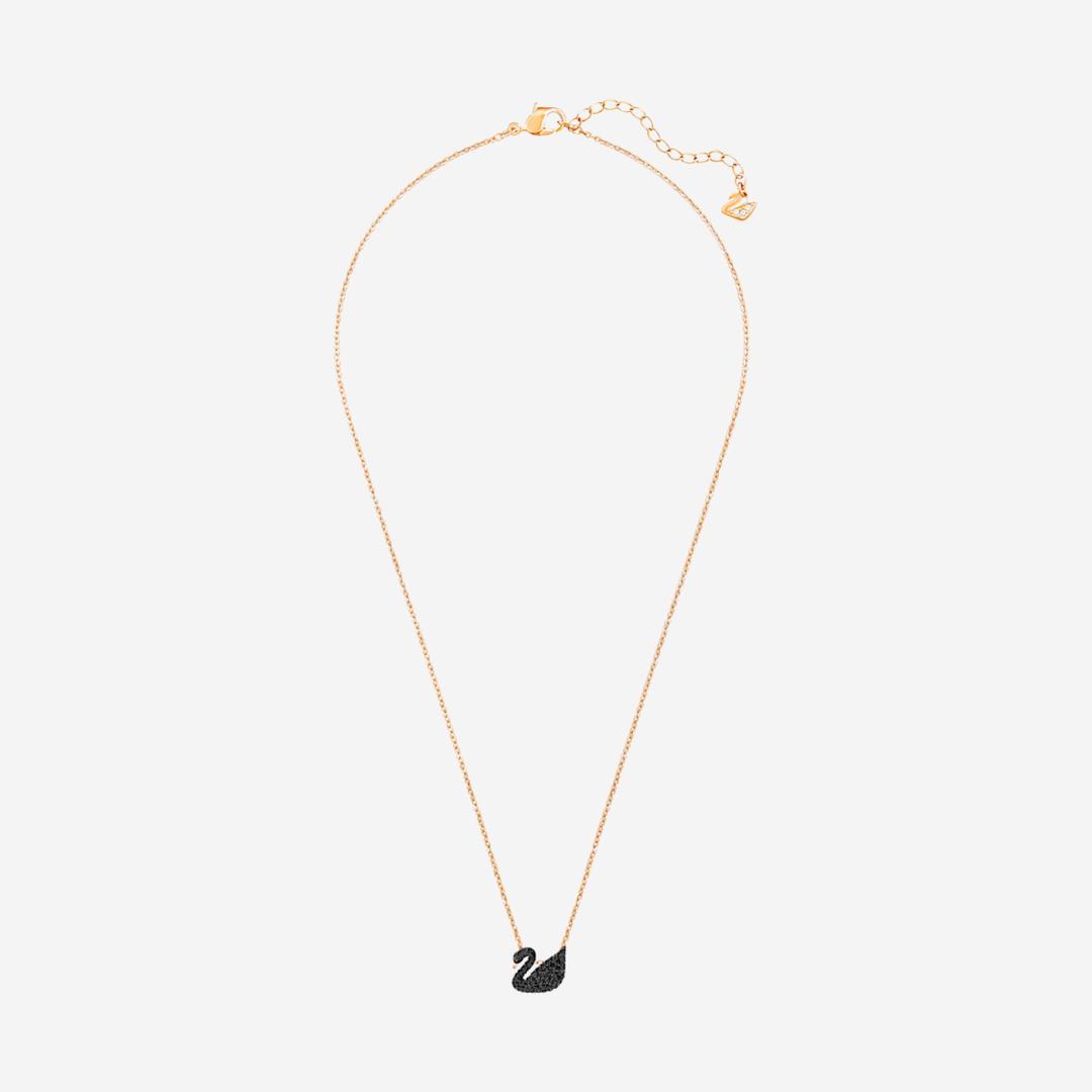 (W) Swarovski Iconic Swan Pendant Small Black Rose Gold Plated