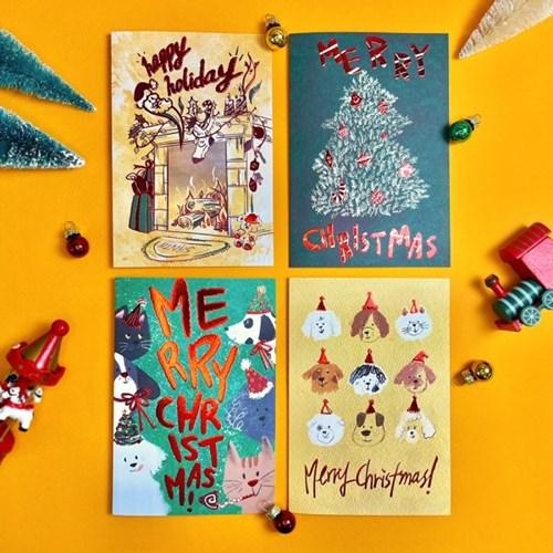 디원 크리스마스 빈티지 적박 폴딩카드 (LX08-11)