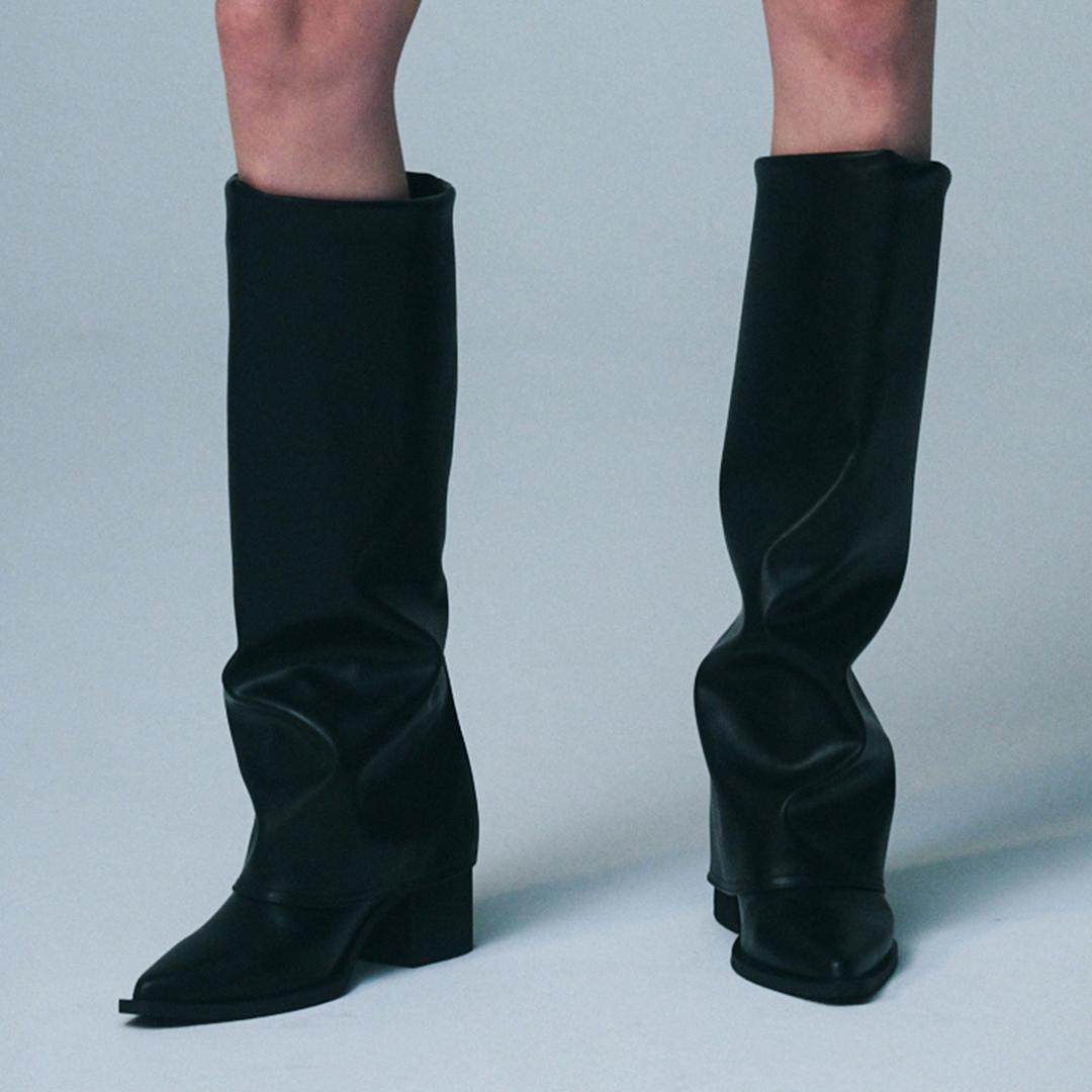 솔트앤초콜릿  스틸레토 링클 커버 롱부츠 412448007 (7cm/2colors)