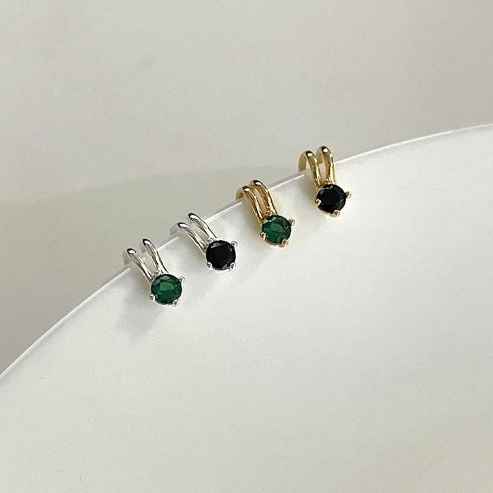 silver925 컬러 큐빅 귓바퀴 링 귀찌 이어커프 귀안뚫는귀걸이 그린 블랙 실버925