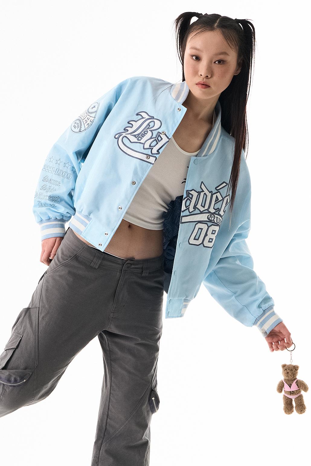 VARSITY BASEBALL JACKET SKY BLUE