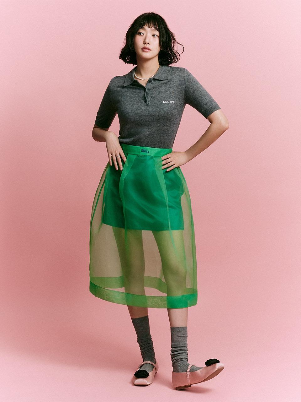 SEE-THROUGH LAYERED SKIRT_GREEN