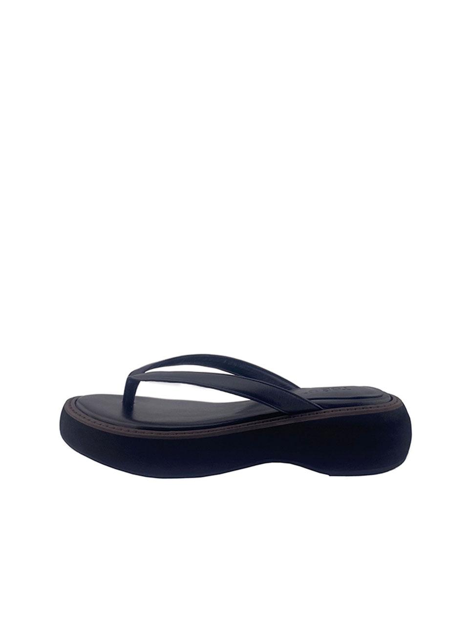 Leather Platform Flip Flops  (BLACK)