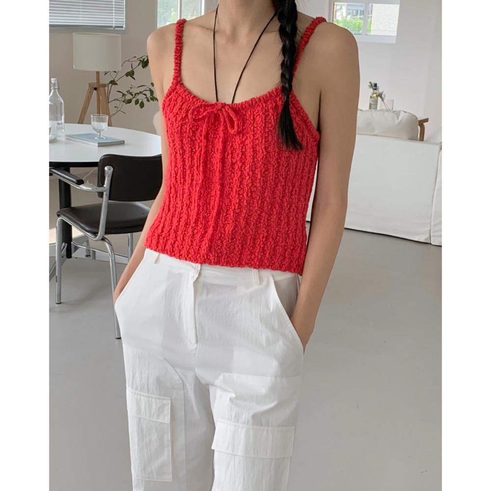 (아이,아곤 당일) Arr 아르 로지 나시 코튼 부클 리본 니트 슬리브리스 (4colors)