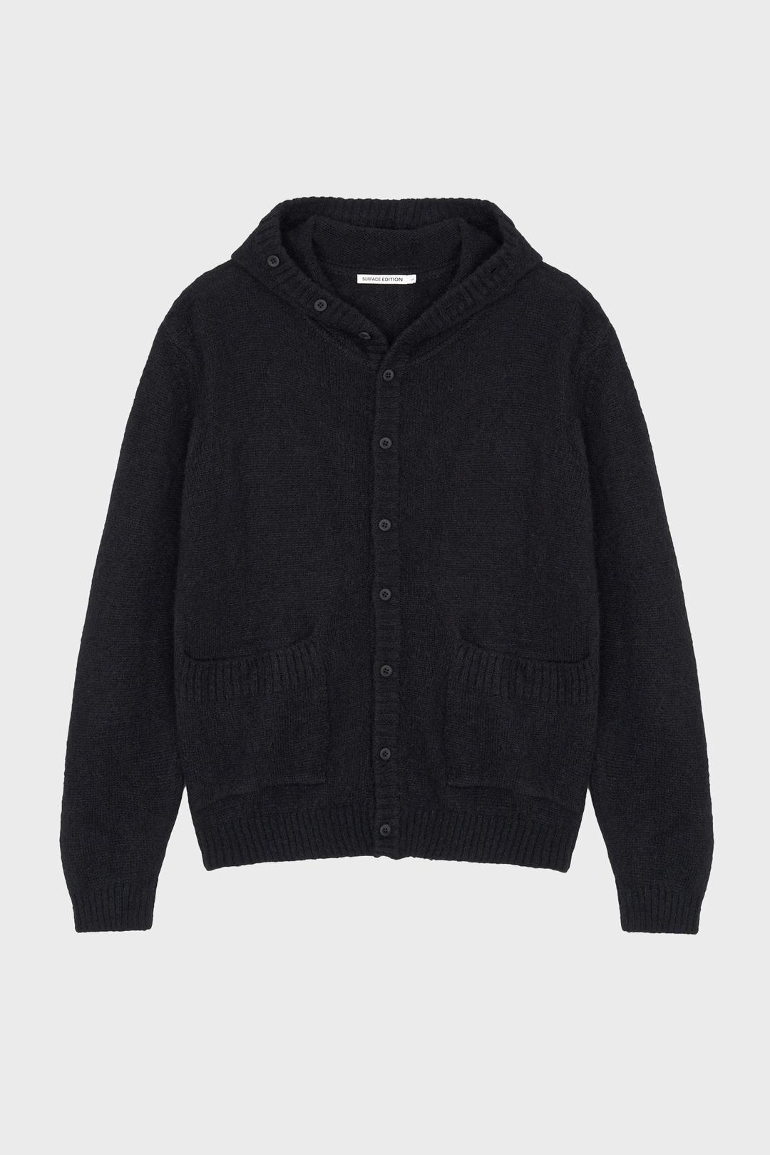 BUTTON-UP HOODED KNIT BLACK