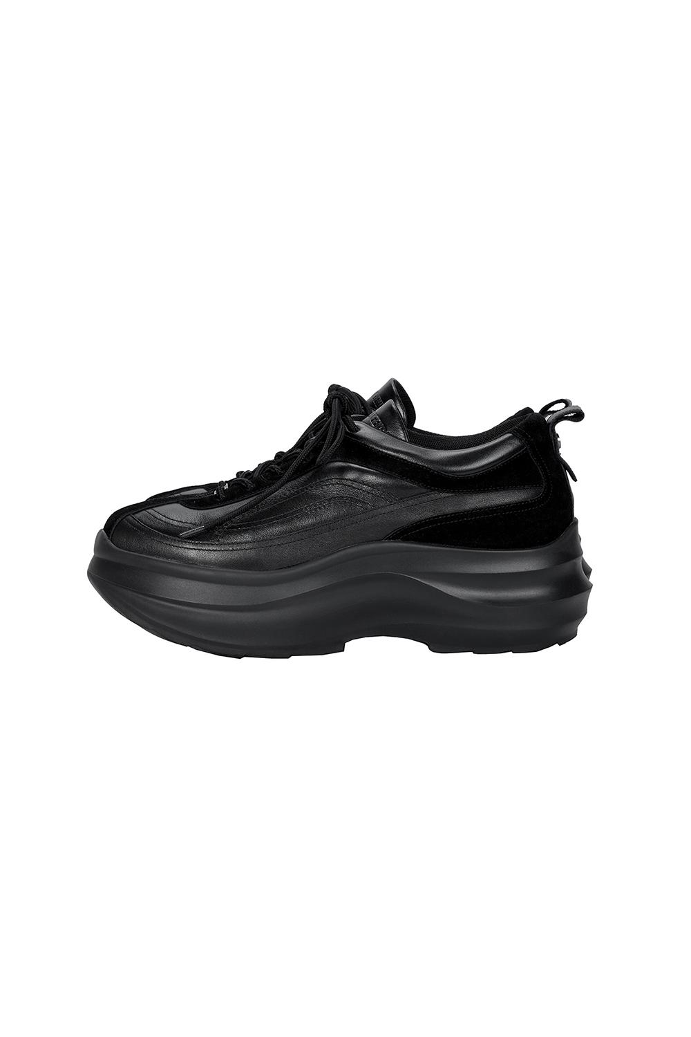 Flatform Cowhide Leather Sneakers [ Black ]