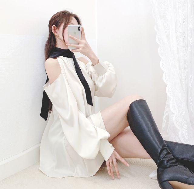 [*오늘!!당일출고*살안타템!!] 청순그자체 홀터넥 스카프 오프숄더 쉬폰 미니 원피스