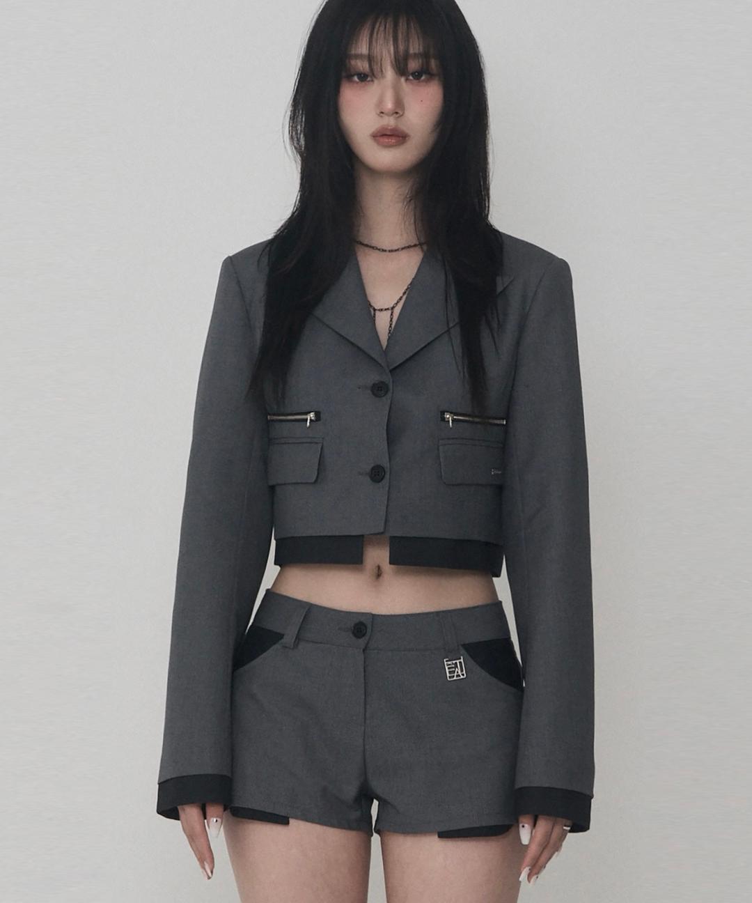 Layer Setup Zipper Crop Blazer (charcoal)