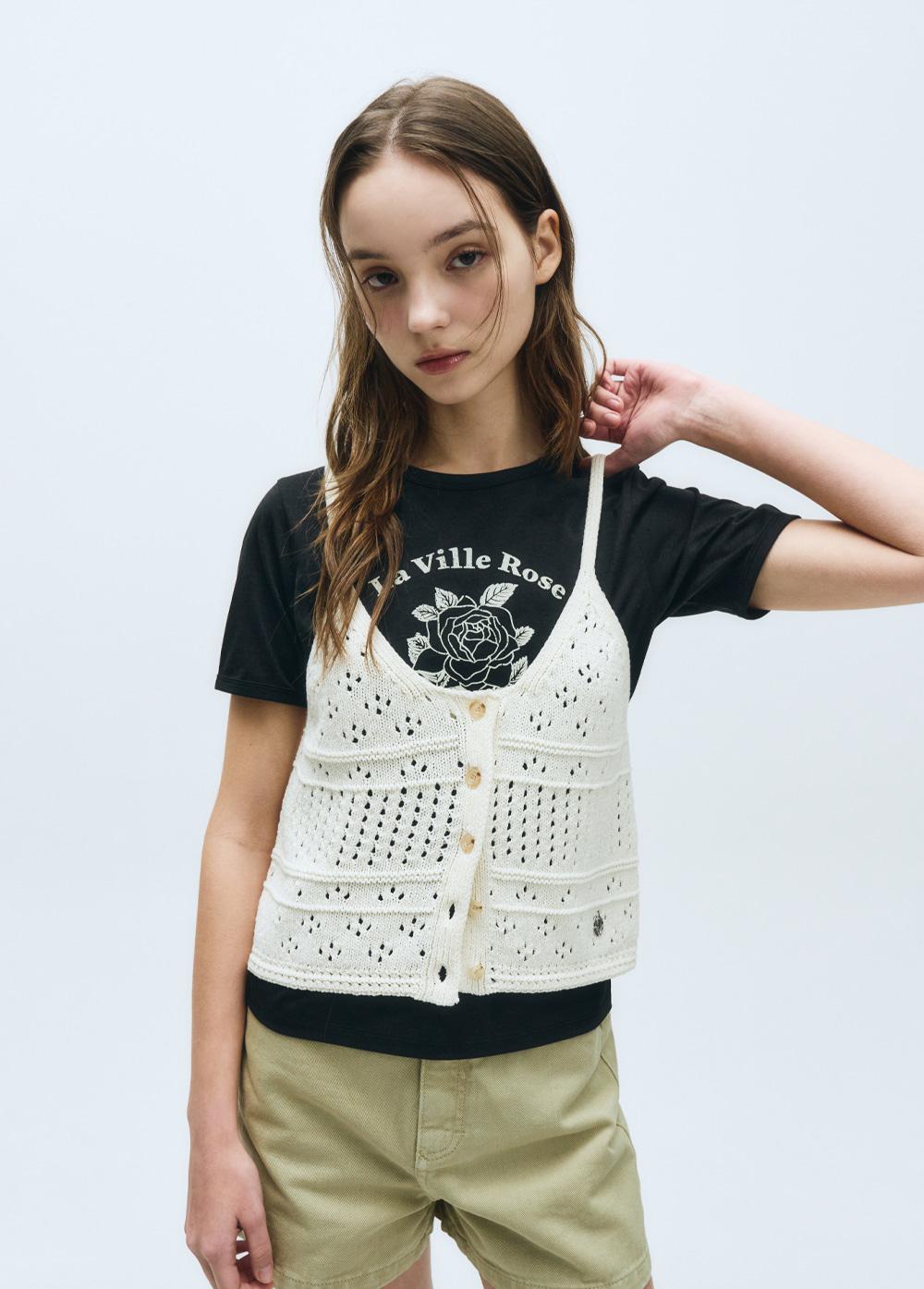 W CROCHET SLEEVELESS KNIT ivory