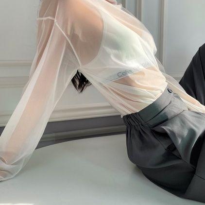 당일발송 유니섹스 시스루 레이어드 망사 오버핏 매쉬 여름 긴팔 반목 티셔츠