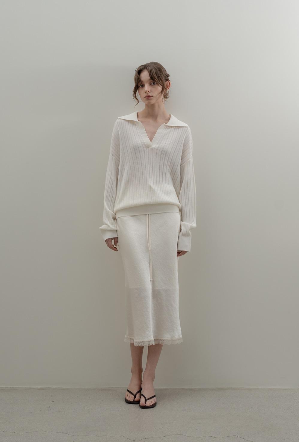 SILK COLLAR SHEER KN IVORY