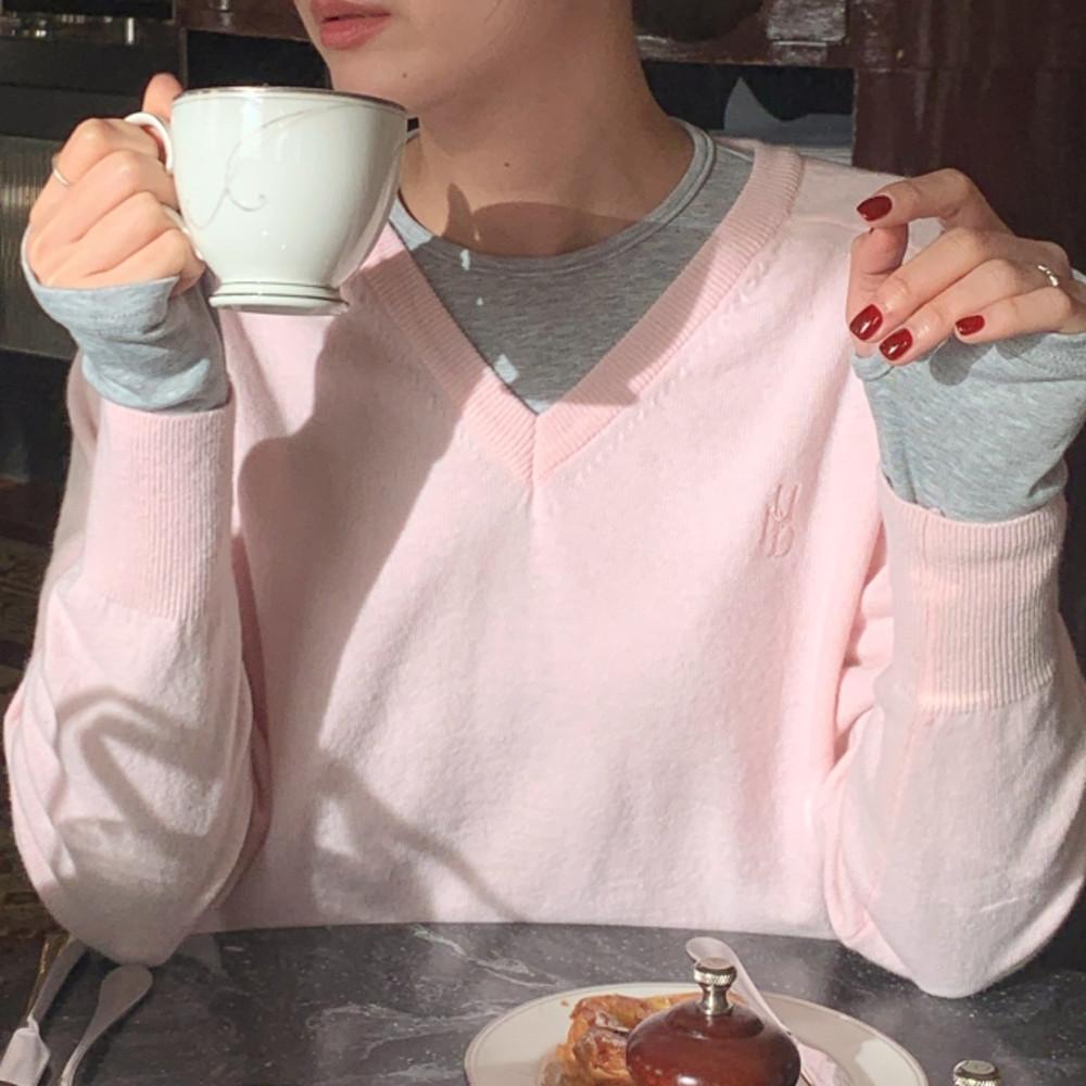 [자체제작] 페일 여성 가을 루즈핏 브이넥 니트 캐시미어 울 니트 (당일출고 2c)