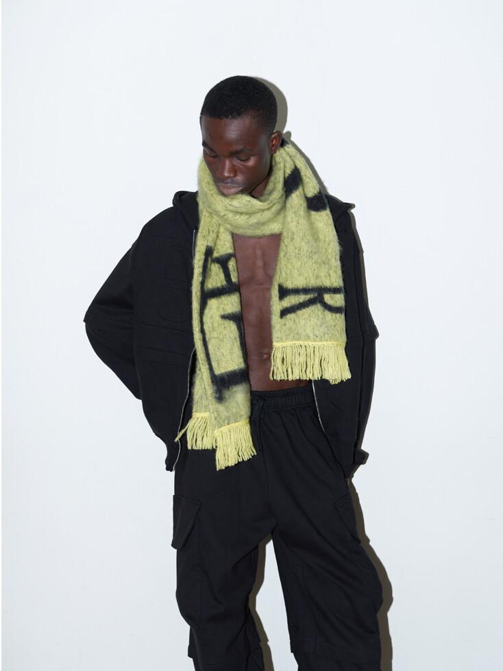 Big logo mohair wool muffler (Yellow)