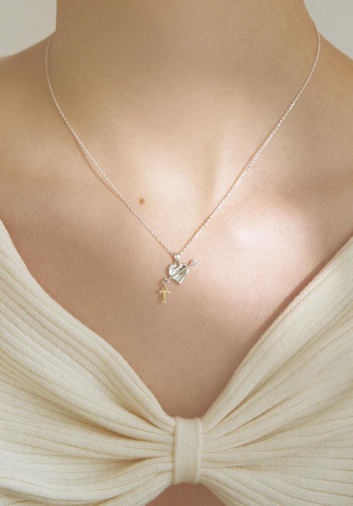 (Silver 925) cupid signature initial necklace (Silver)
