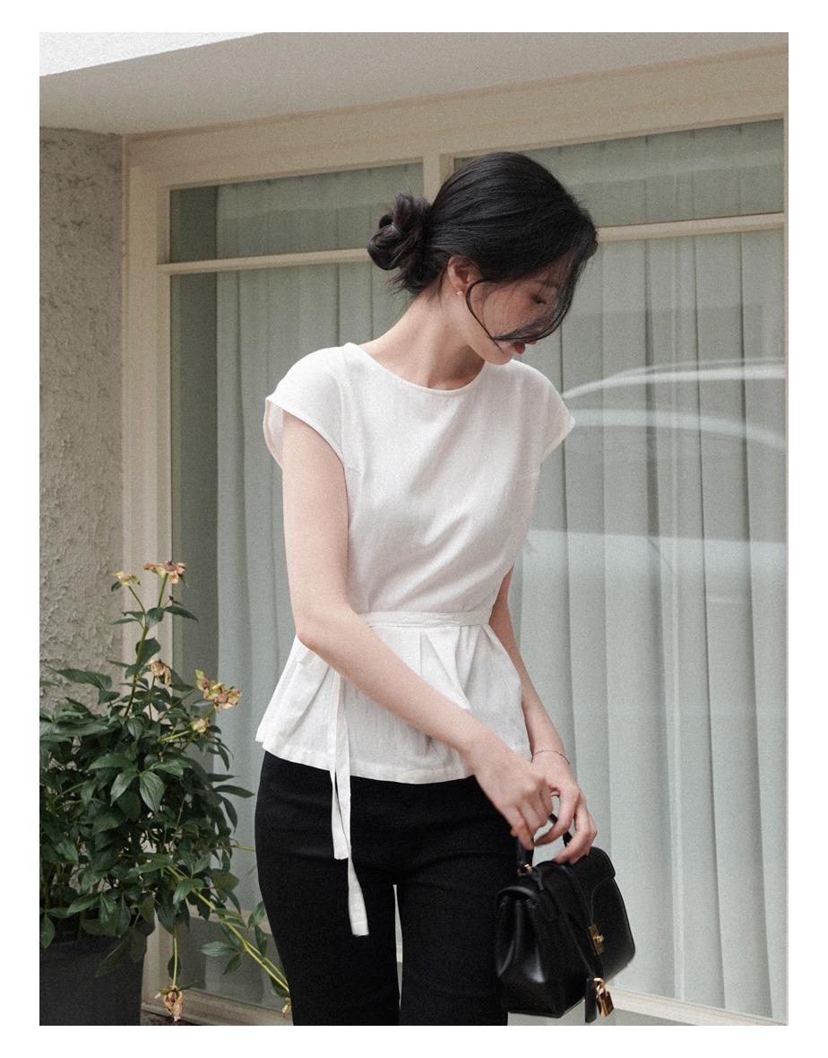 [7일소요] [strap_set] 레이플 캡 슬리브 블라우스 [아이보리]
