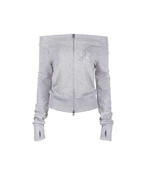 오프숄더 슬림 집업_메란지 그레이