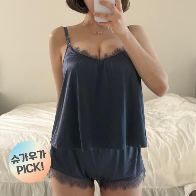 [슈가마켓]굿밤 보보 새틴 롱버전 set 애쉬블루