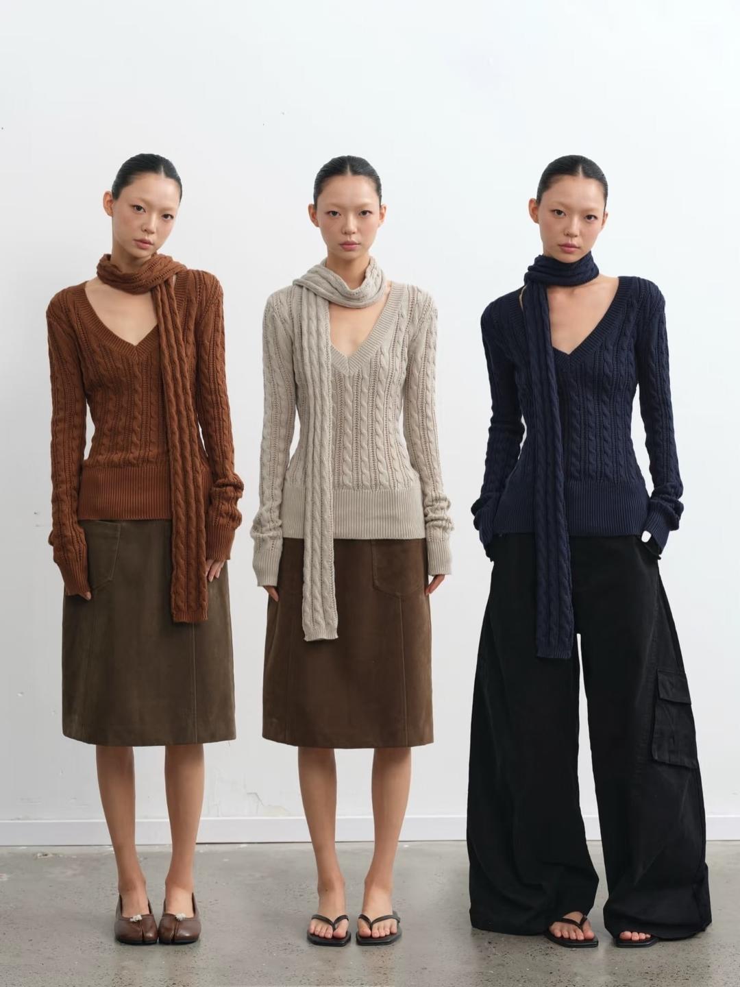 LINY LIBERTY V-neck slim-fit cable knit