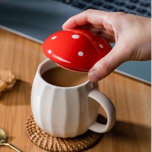 귀여운 버섯컵 모닝커피 세라믹 머그잔 뚜껑있는 선물
